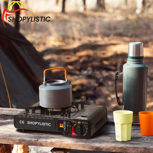 Portable Camping Gas Stove Single Burner w/Case + 4 Butane Can