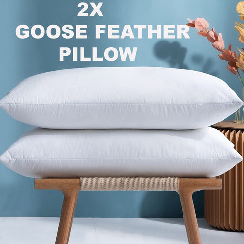 2 x Goose Feather & Down Pillows Extra Filling Hotel Quality