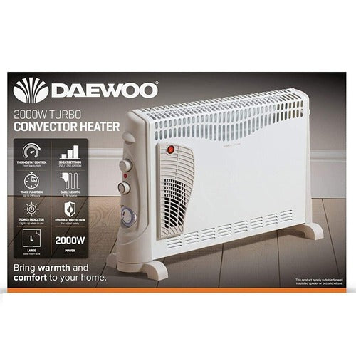 2000W Portable Electric Turbo Convector Heater Radiator Thermostat Timer